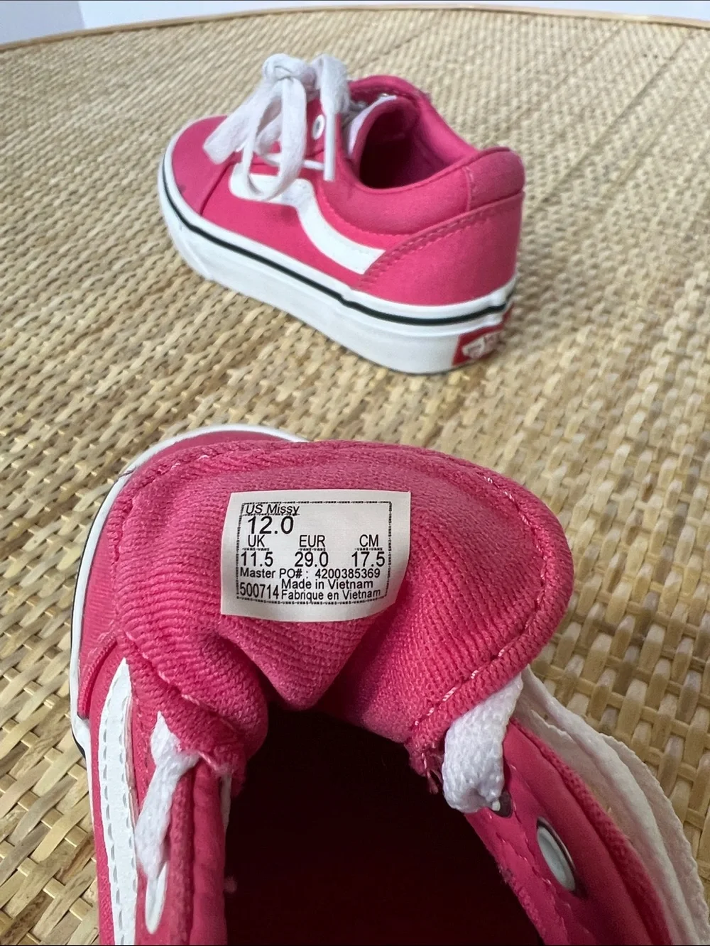 Vans Ward Honeysuckle Pink white Canvas Sneaker Missy/Youth/Little Girl Size 12